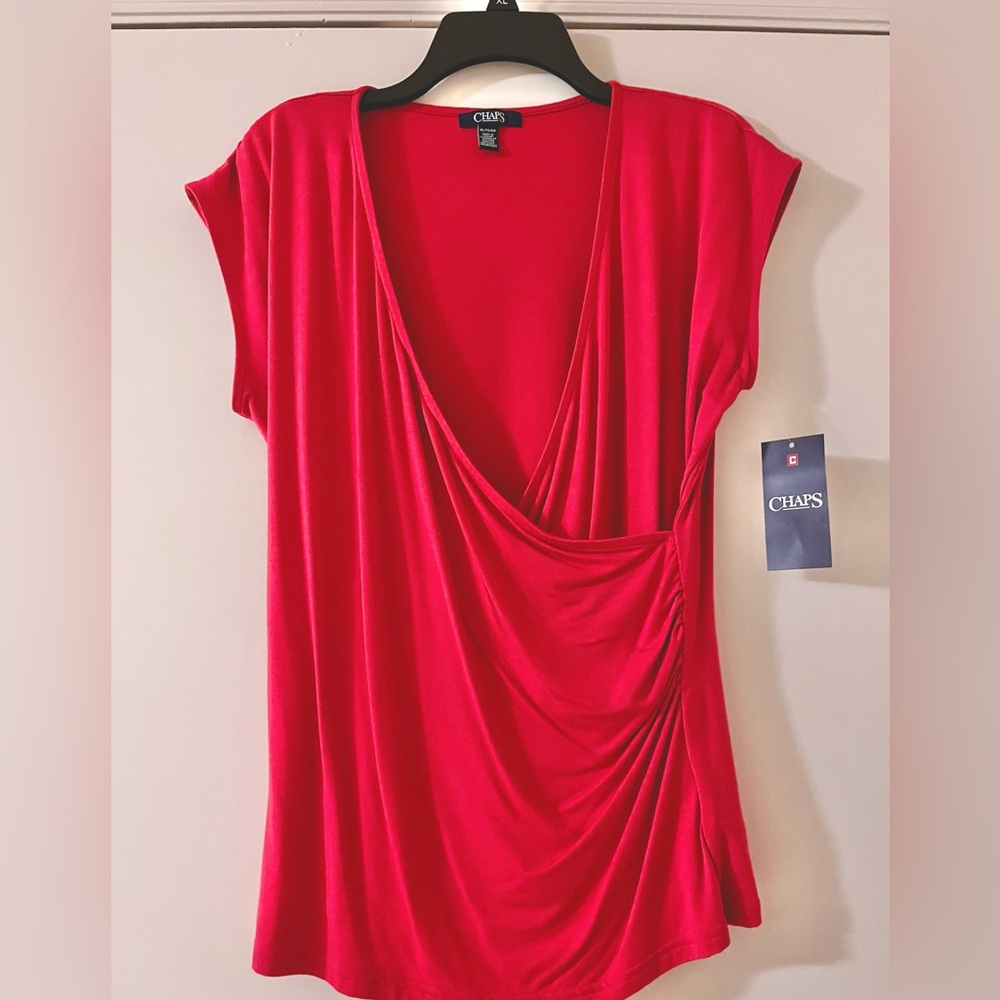 Chaps Wrap Style Red Top Large NWT